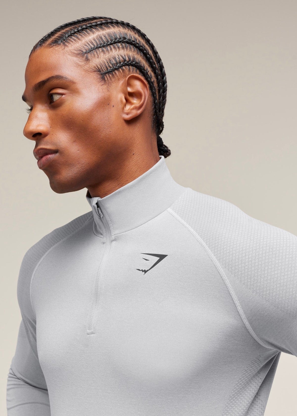 GYMSHARK VITAL SEAMLESS 1/4 ZIP UP (LIGHT GREY/SMOKE GREY)