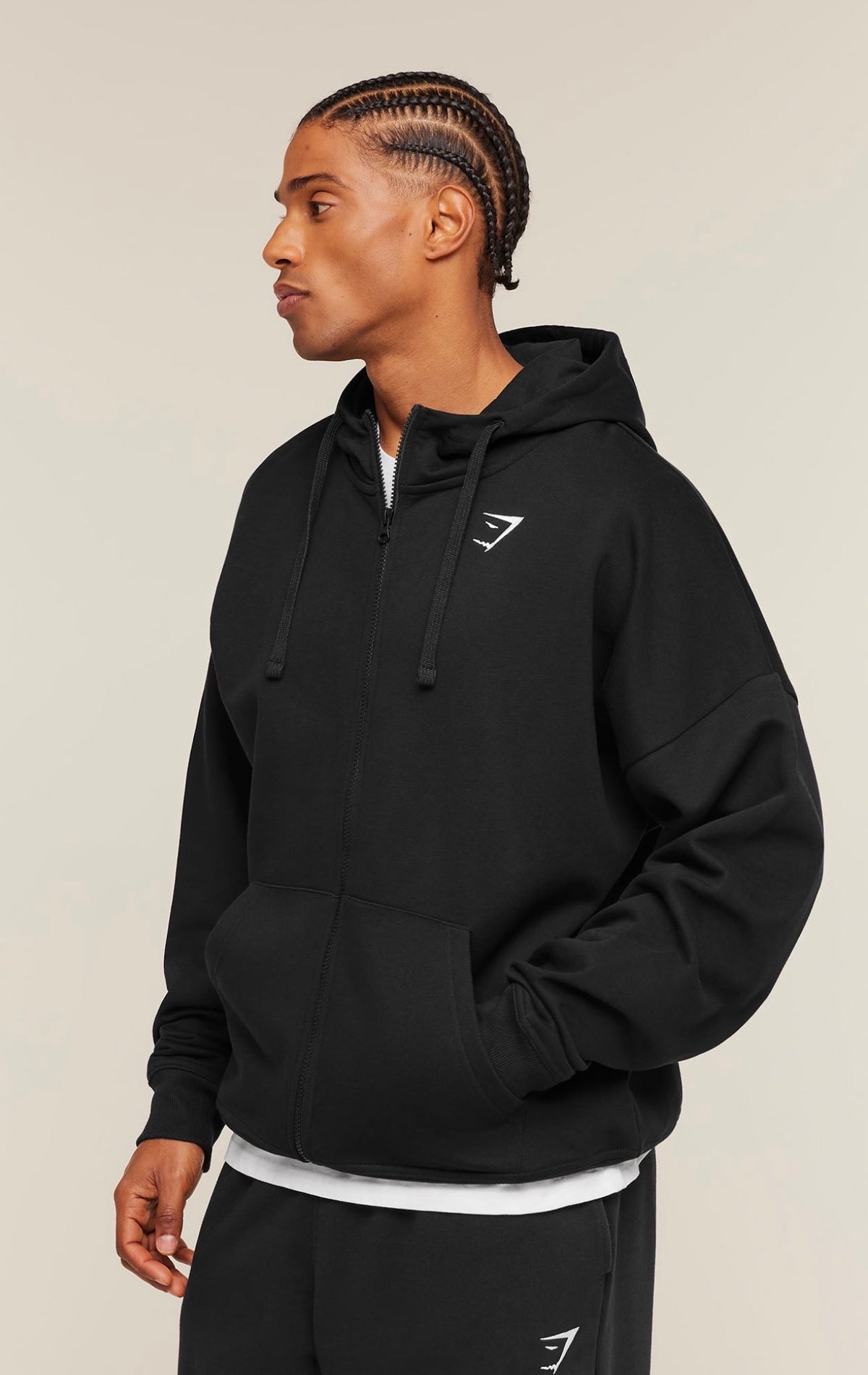 GYMSHARK ESSENTIAL OVERSIZED ZIP UP HOODIE (BLACK)