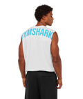 GYMSHARK POWER CUT OFF TANK (WHITE/BRAND BLUE)