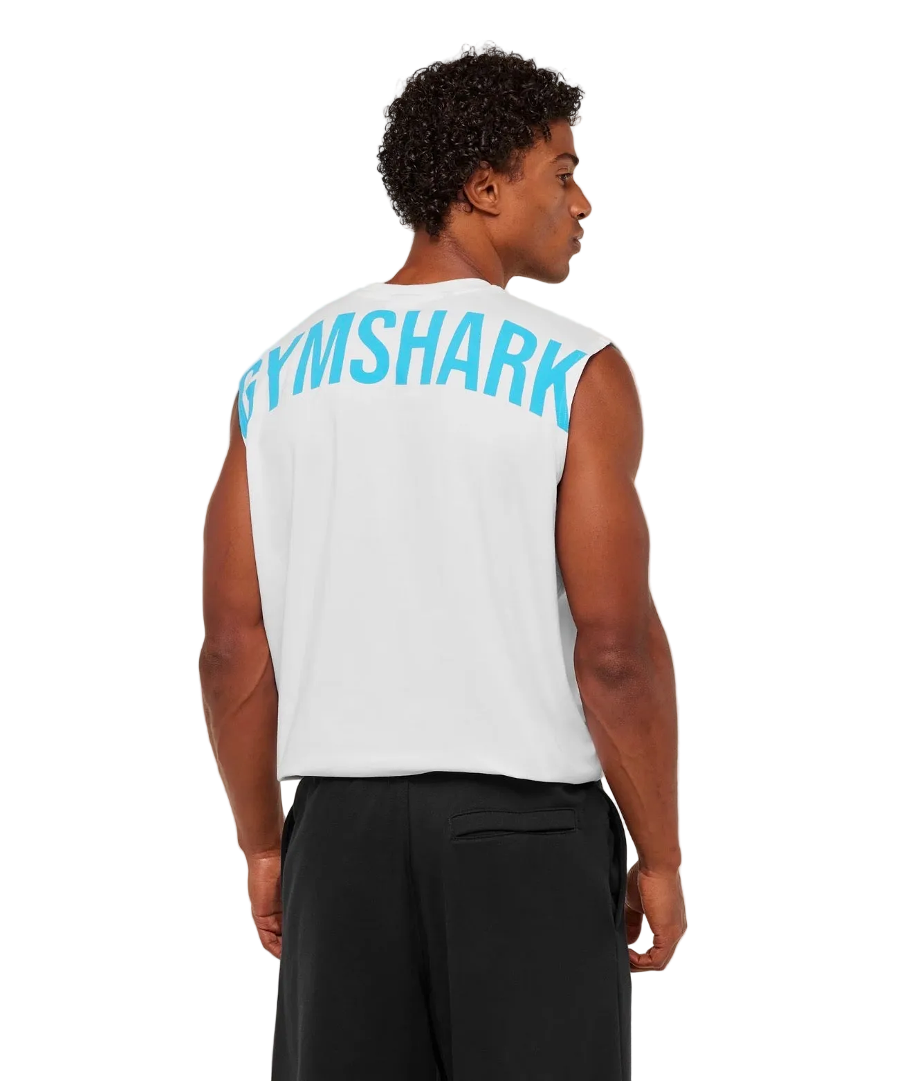 GYMSHARK POWER CUT OFF TANK (WHITE/BRAND BLUE)