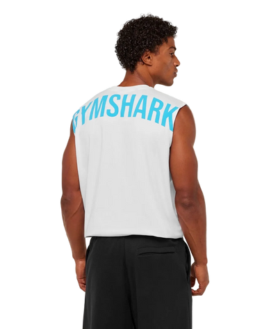 GYMSHARK POWER CUT OFF TANK (WHITE/BRAND BLUE)