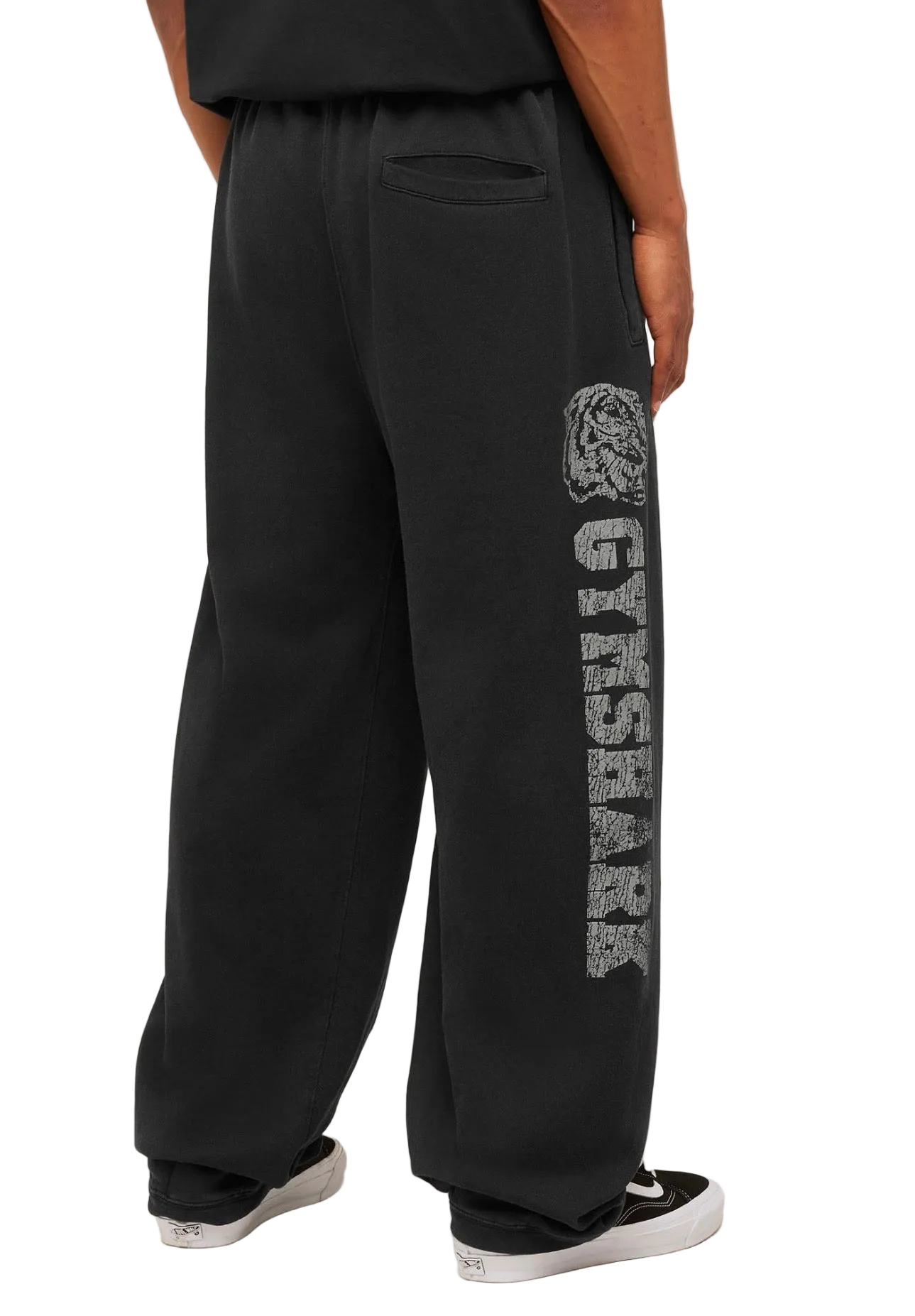 GYMSHARK RETRO COLLEGIATE GRAPHIC WIDE LEG PANTS (BLACK)