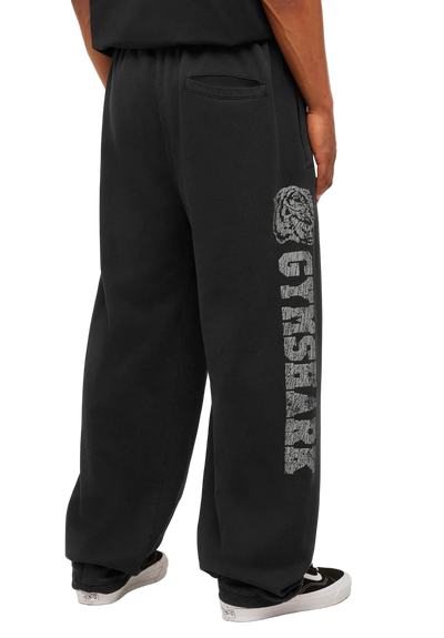 GYMSHARK RETRO COLLEGIATE GRAPHIC WIDE LEG PANTS (BLACK)