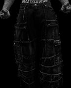 OVERSIZED DISTRESSED DENIM CARGO JEANS (ALLOY WASH)