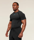 GYMSHARK SHADOW SEAMLESS T-SHIRT (BLACK/BRAND BLUE)
