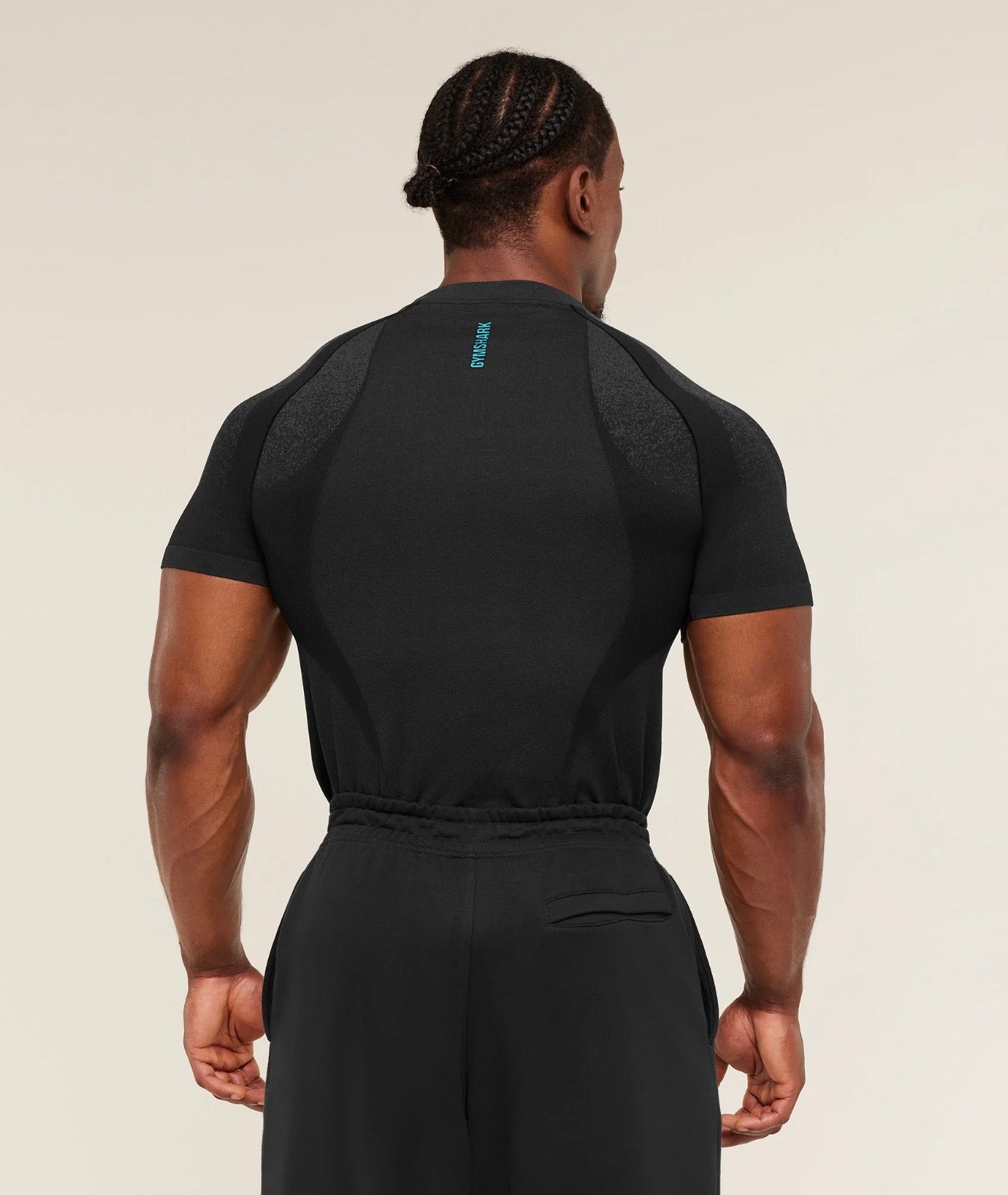GYMSHARK SHADOW SEAMLESS T-SHIRT (BLACK/BRAND BLUE)