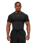 GYMSHARK SHADOW SEAMLESS T-SHIRT (BLACK/BRAND BLUE)