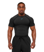 GYMSHARK SHADOW SEAMLESS T-SHIRT (BLACK/BRAND BLUE)