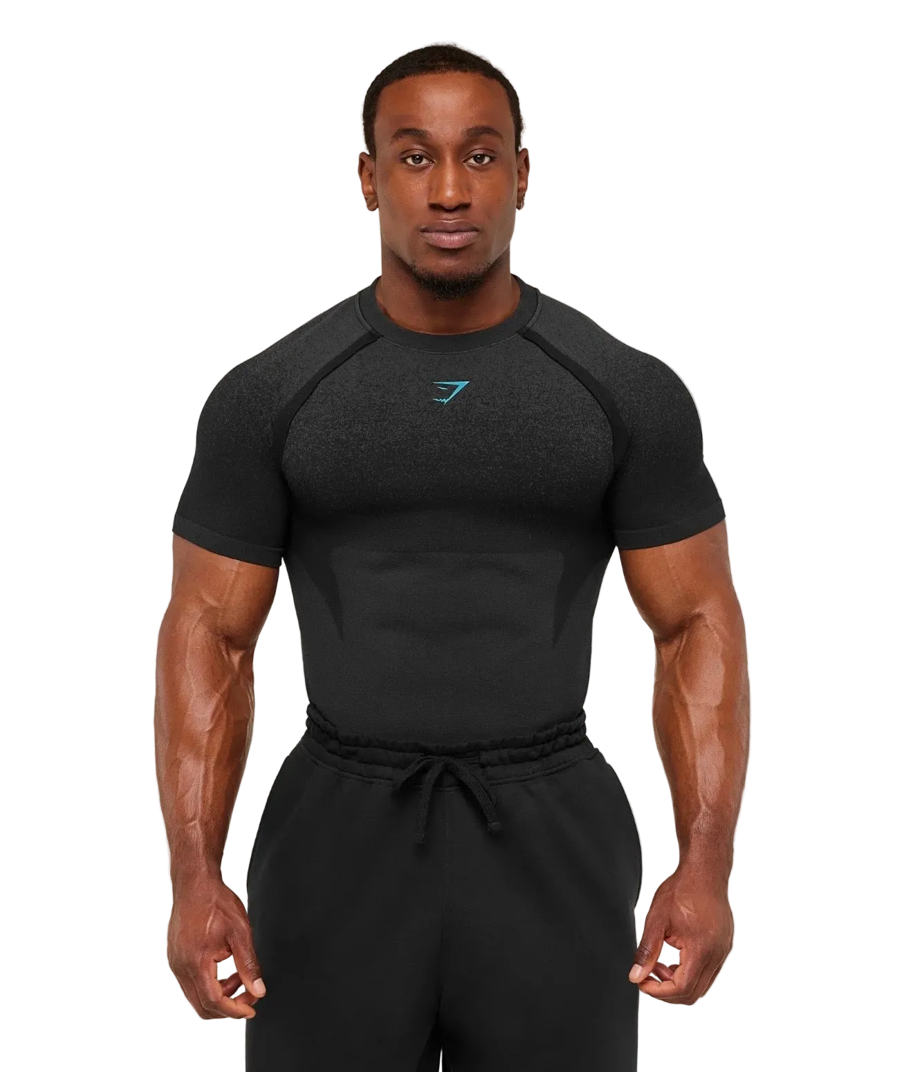 GYMSHARK SHADOW SEAMLESS T-SHIRT (BLACK/BRAND BLUE)