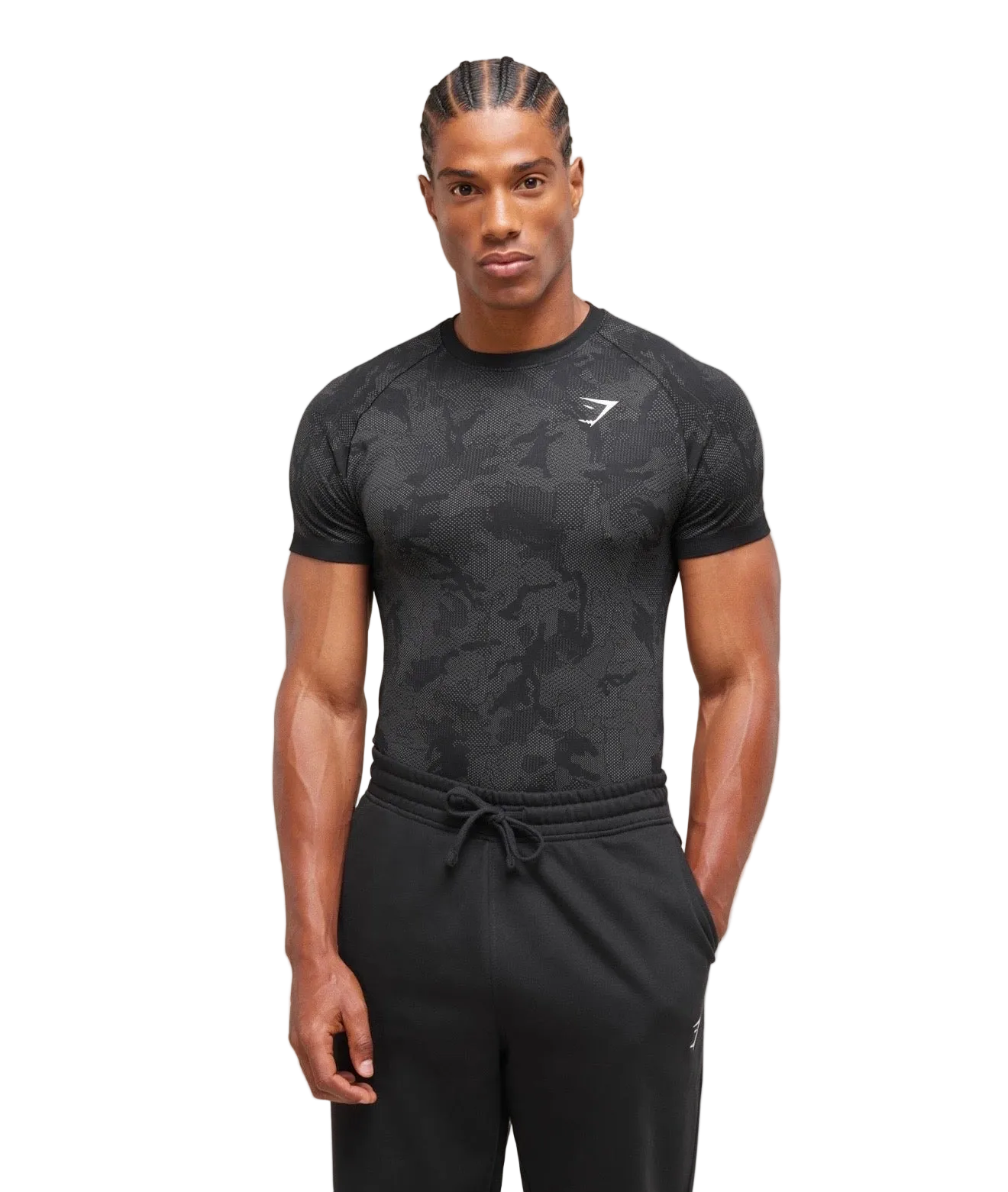 GYMSHARK GEO SEAMLESS T-SHIRT (BLACK/CHARCOAL GREY)