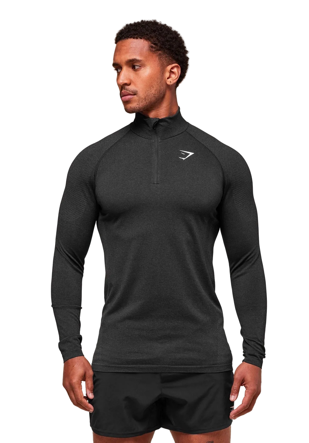 GYMSHARK VITAL SEAMLESS 1/4 ZIP UP (BLACK/SILHOUETTE GREY)
