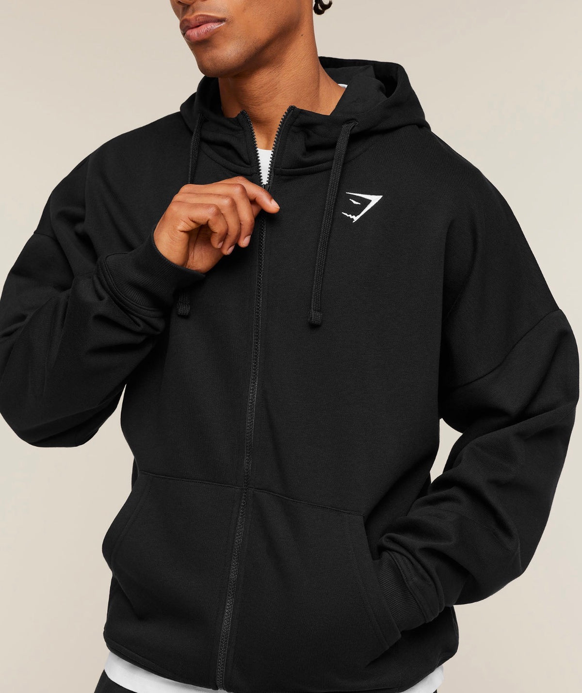 GYMSHARK ESSENTIAL OVERSIZED ZIP UP HOODIE (BLACK)