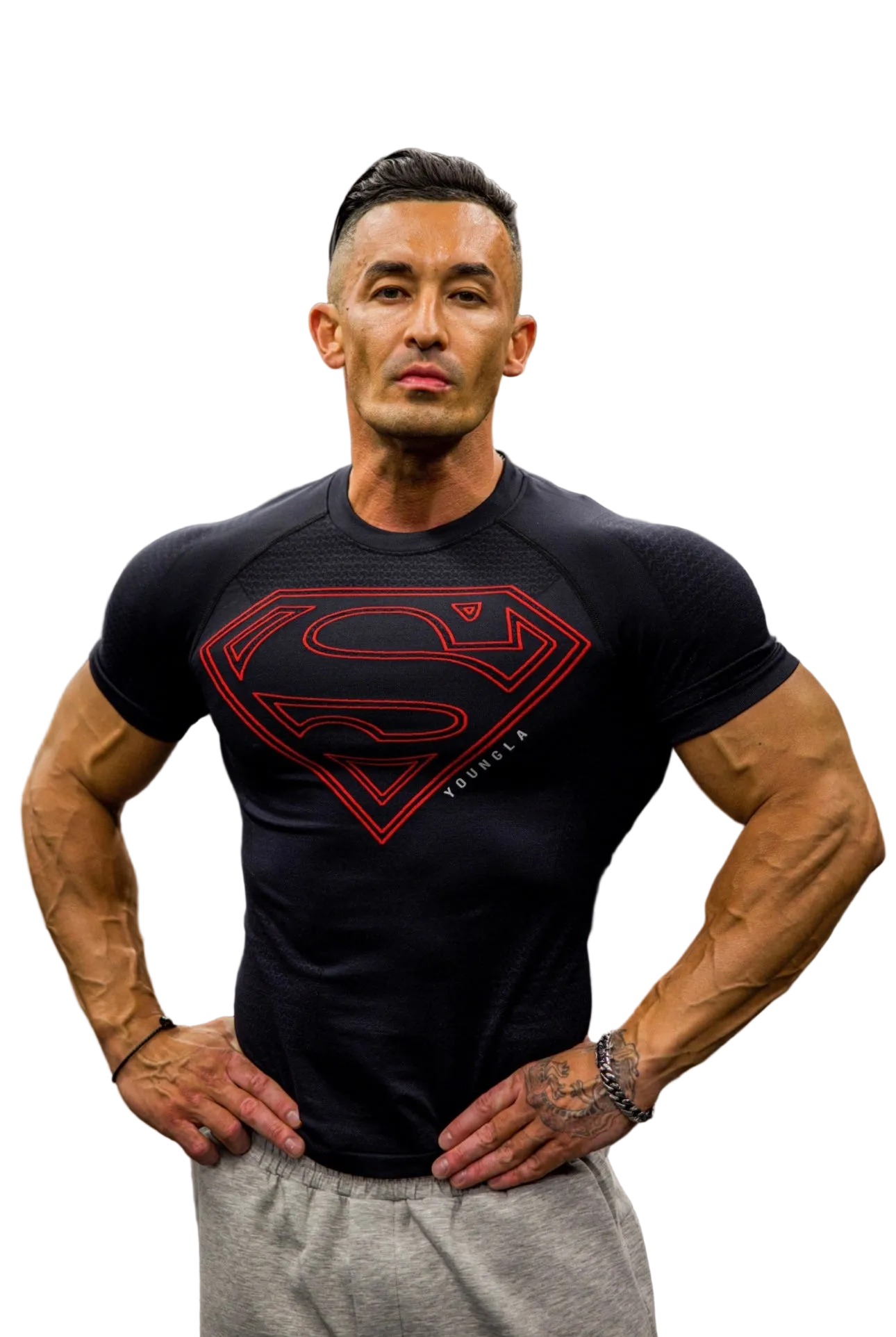 SUPERMAN COMPRESSION TEES-4117 (BLACK/RED)