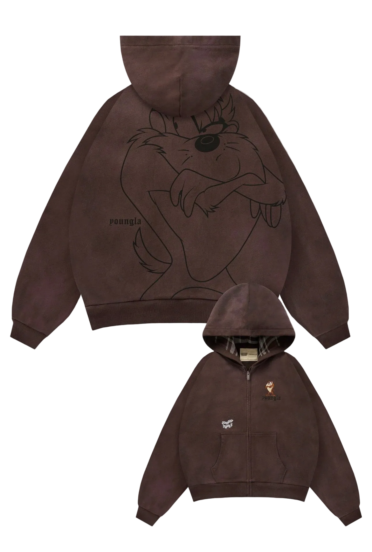 LOONEY TUNES PLAID ZIP-UPS-5257 (BROWN)