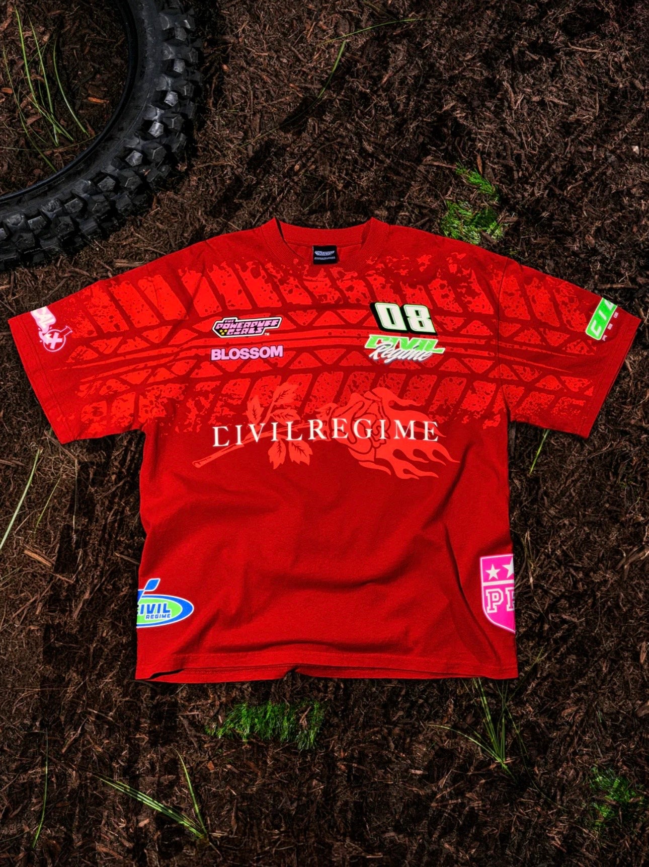 LEGEND OF BLOSSOM “SIDE BY SIDE” 199X OVERSIZED TEE IN EQUESTRIAN RED