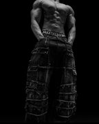 OVERSIZED DISTRESSED DENIM CARGO JEANS (ALLOY WASH)