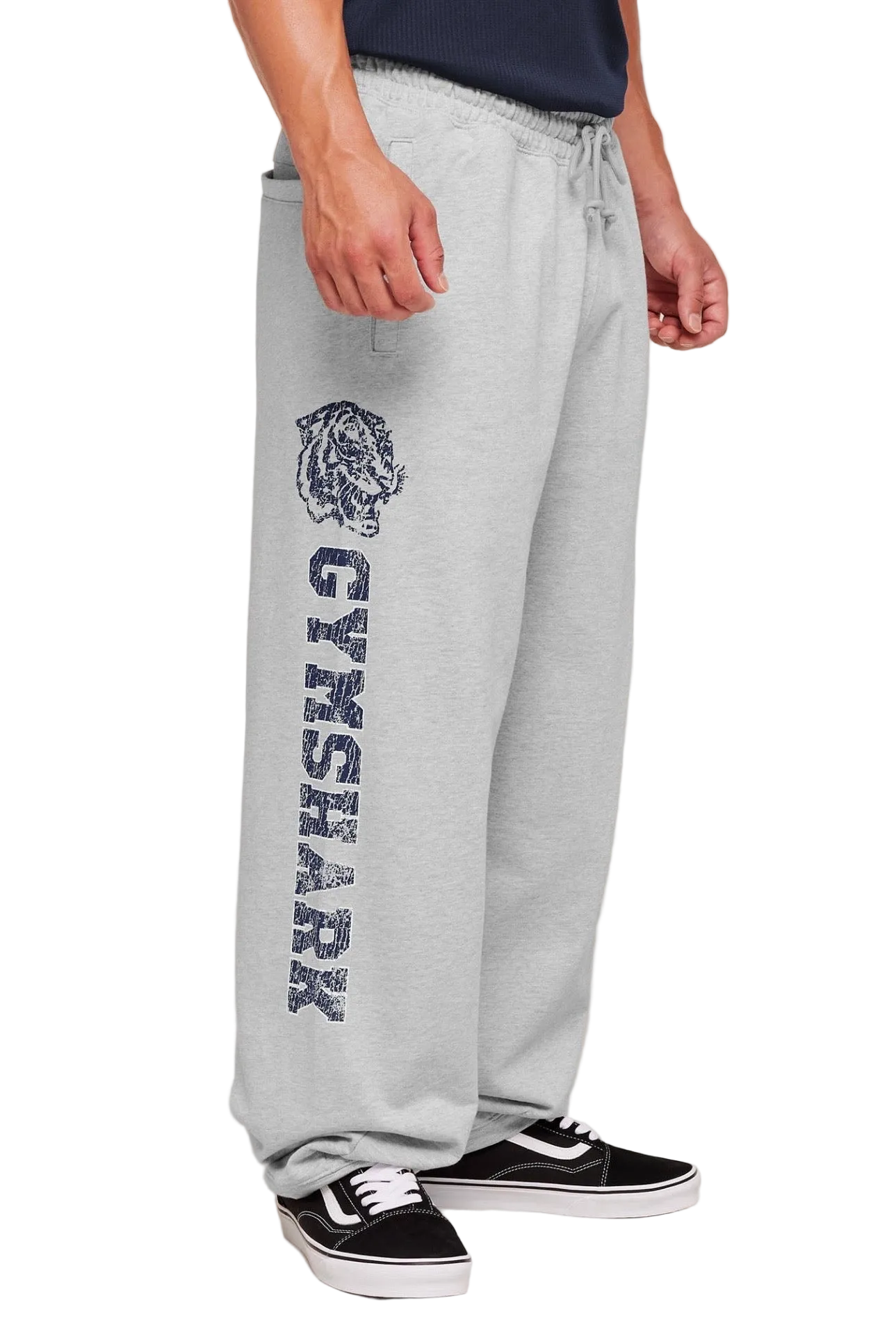 GYMSHARK RETRO COLLEGIATE GRAPHIC WIDE LEG PANTS (GREY)