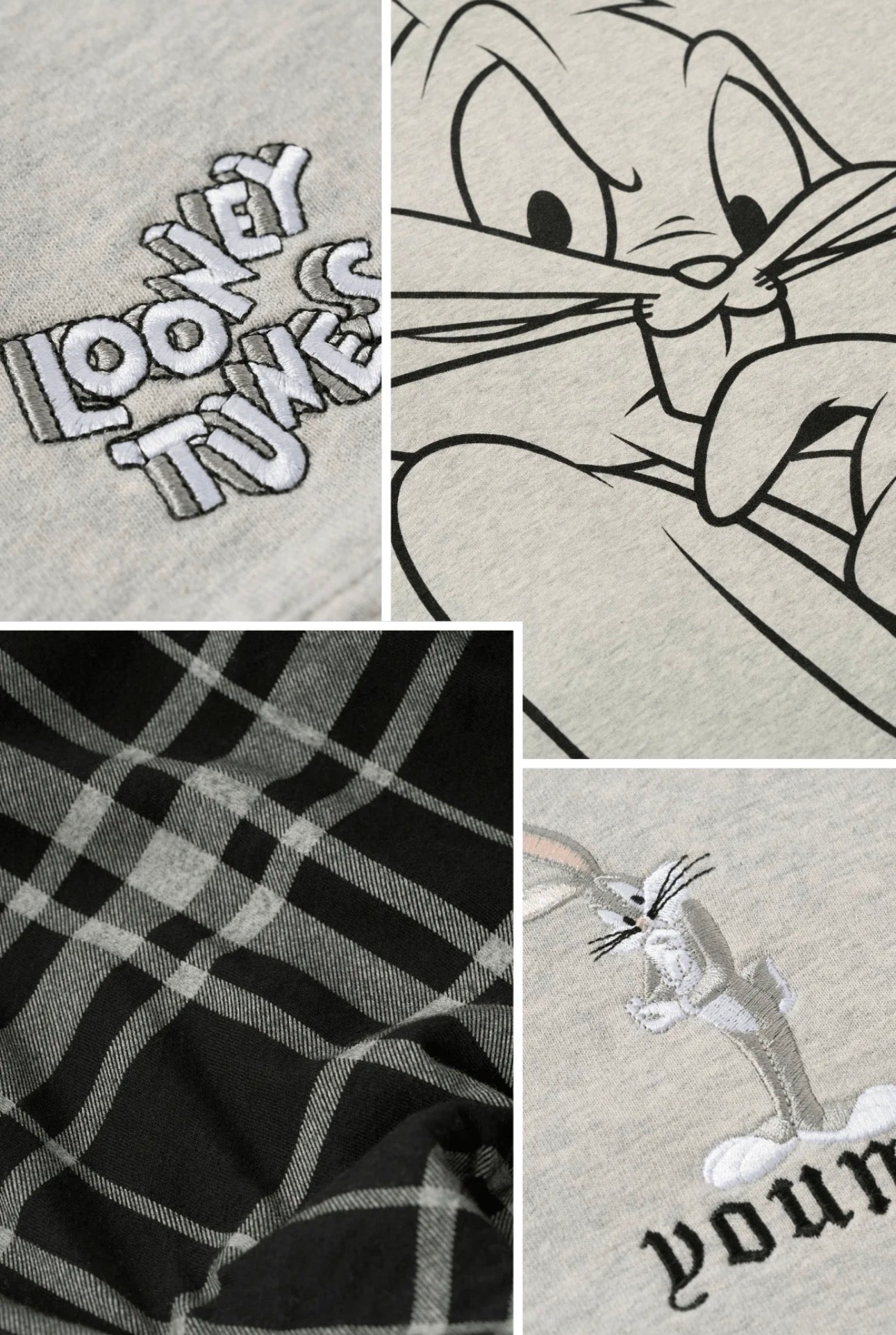 LOONEY TUNES PLAID ZIP-UPS-5257 (GREY)
