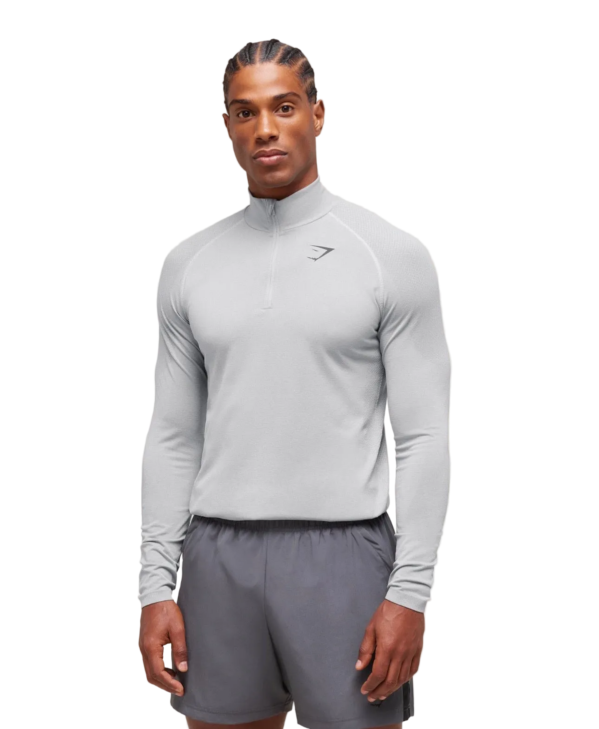 GYMSHARK VITAL SEAMLESS 1/4 ZIP UP (LIGHT GREY/SMOKE GREY)