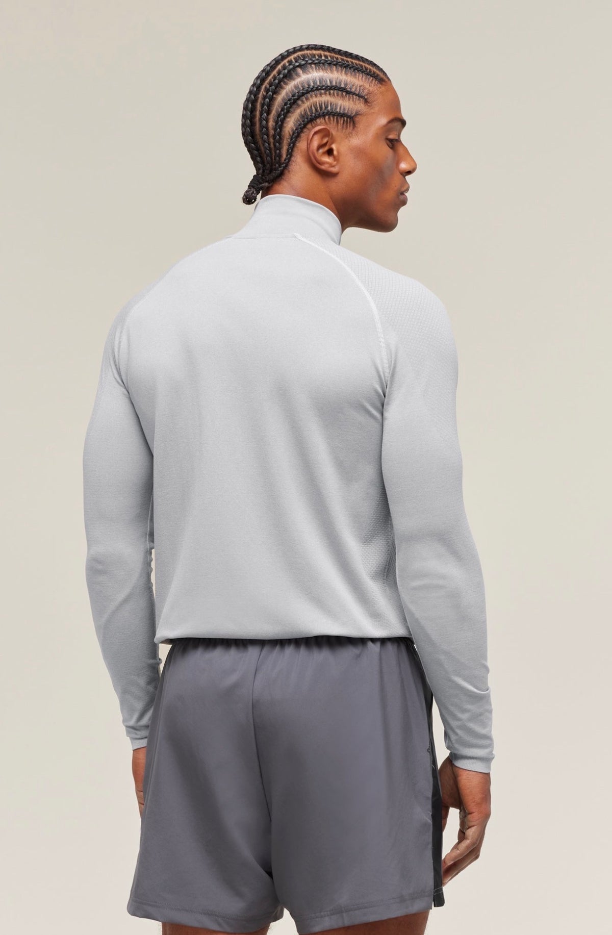 GYMSHARK VITAL SEAMLESS 1/4 ZIP UP (LIGHT GREY/SMOKE GREY)