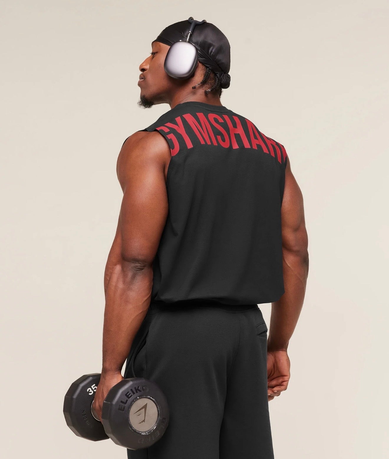 GYMSHARK POWER CUT OFF TANK (BLACK/CONDITION RED)