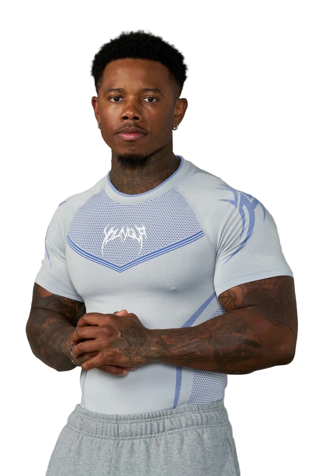 WARRIOR X COMPRESSION TEE-4065 (GREY/BLUE)